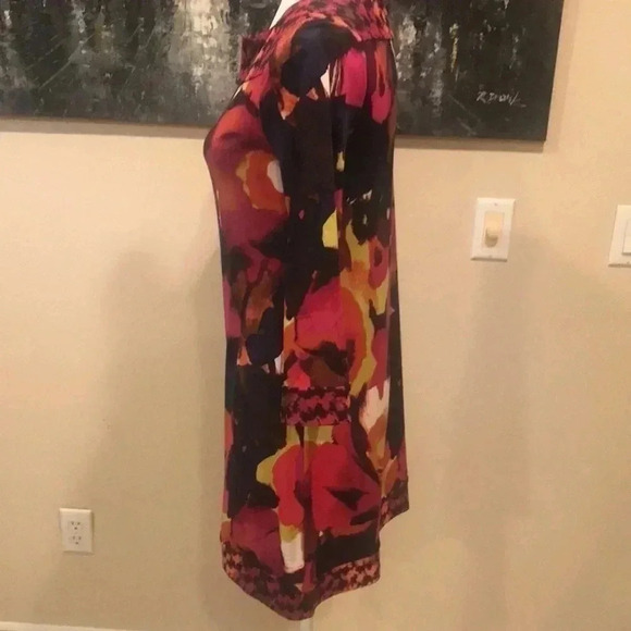 Alfani Floral Multicolor 3/4 Bell Sleeve Mini Dress with Abstract Trim-Size XS - Picture 4 of 11